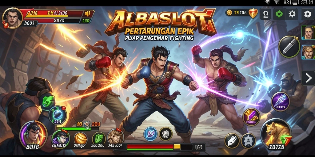 Tampilan gameplay seru di ALBASLOT dengan karakter bertarung.