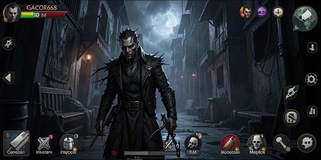 Tangkapan layar gameplay GACOR668 menunjukkan suasana horor yang mencekam.
