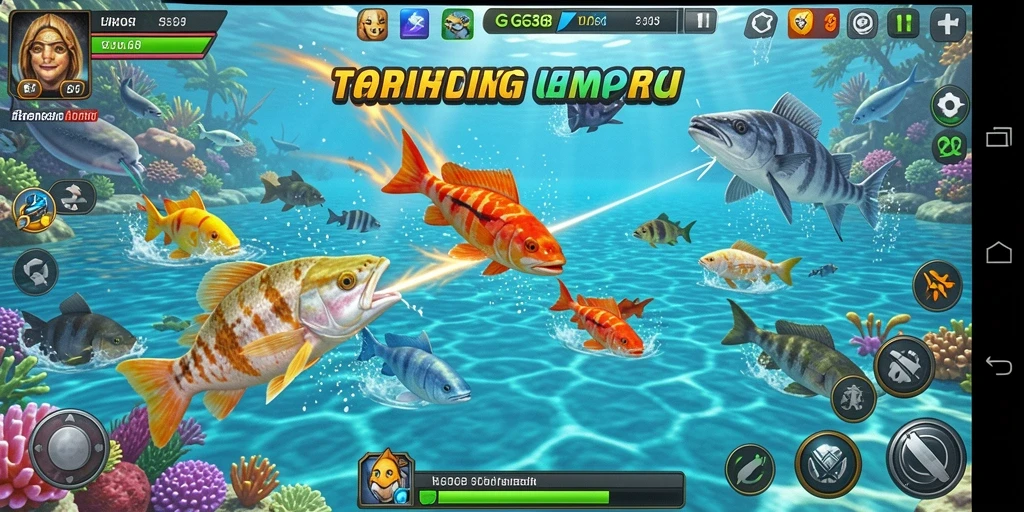 Tampilan gameplay GG368 yang menembak ikan secara intens.