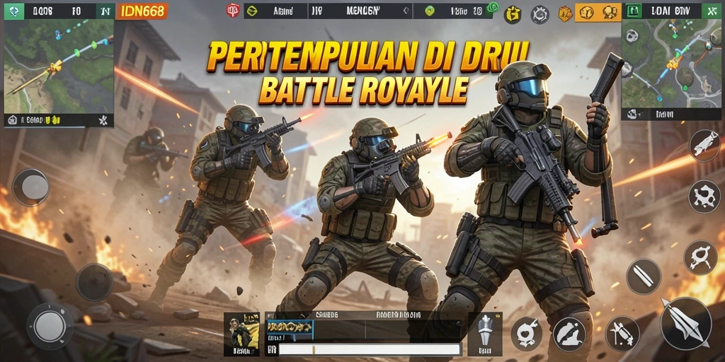 Tampilan gameplay seru dan intens dari IDN668 dalam pertempuran Battle Royale.