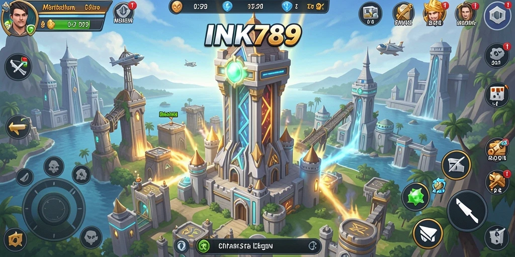 Gameplay menampilkan menara pertahanan melawan gelombang musuh yang mendekat.