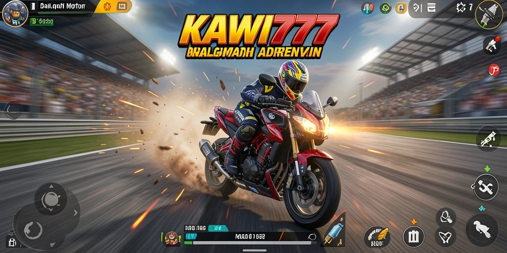 Screenshot gameplay KAWI777 yang menunjukkan aksi balapan motor yang mendebarkan.