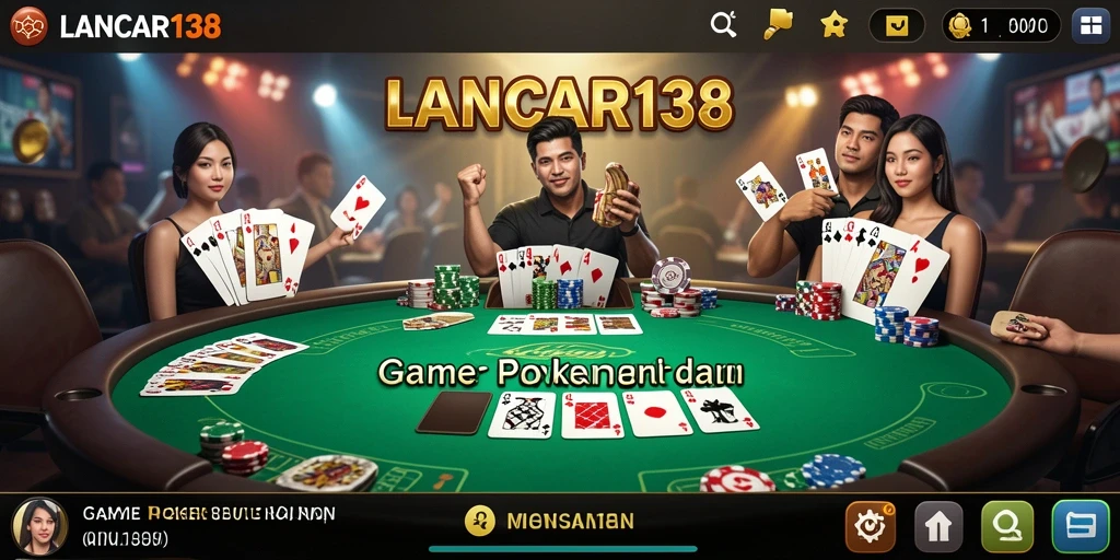Screenshot gameplay LANCAR138 menampilkan meja Poker yang ramai dan seru.