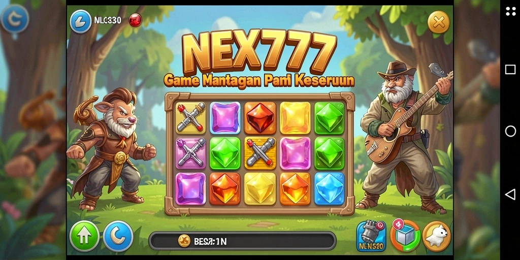 Tangkapan layar gameplay NEX777 dengan suasana seru Match-3.