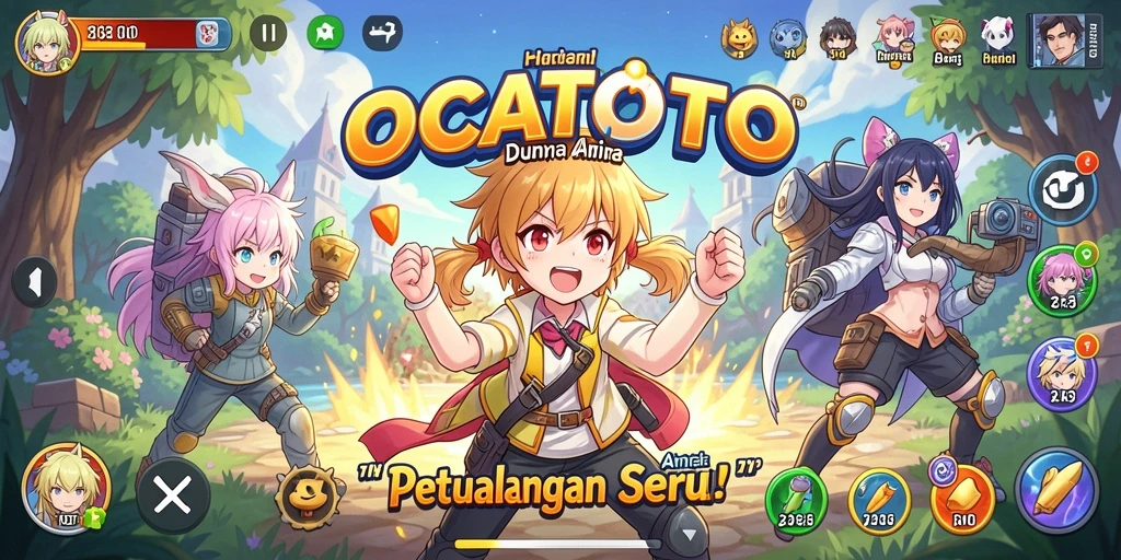 Tampilan gameplay OCATOTO yang penuh aksi dan karakter anime menawan.