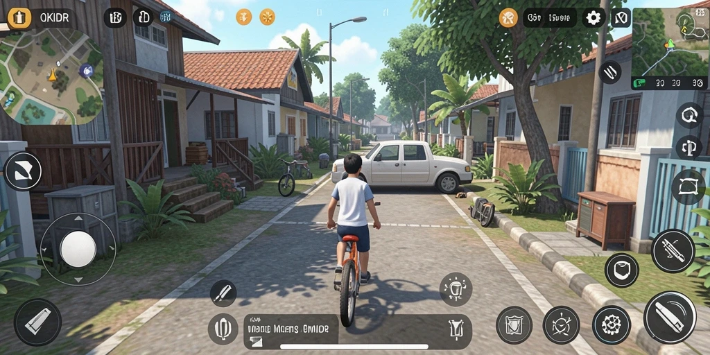 Screenshot gameplay OKIDR yang menunjukkan aktivitas sehari-hari karakter.