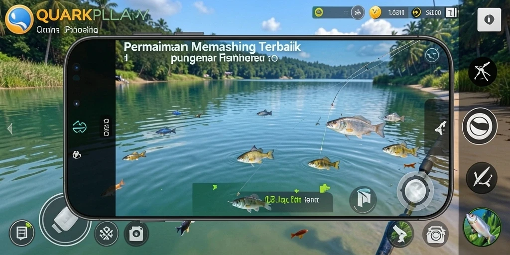 Tampilan gameplay mendebarkan dari permainan memancing QUARKPLAY.